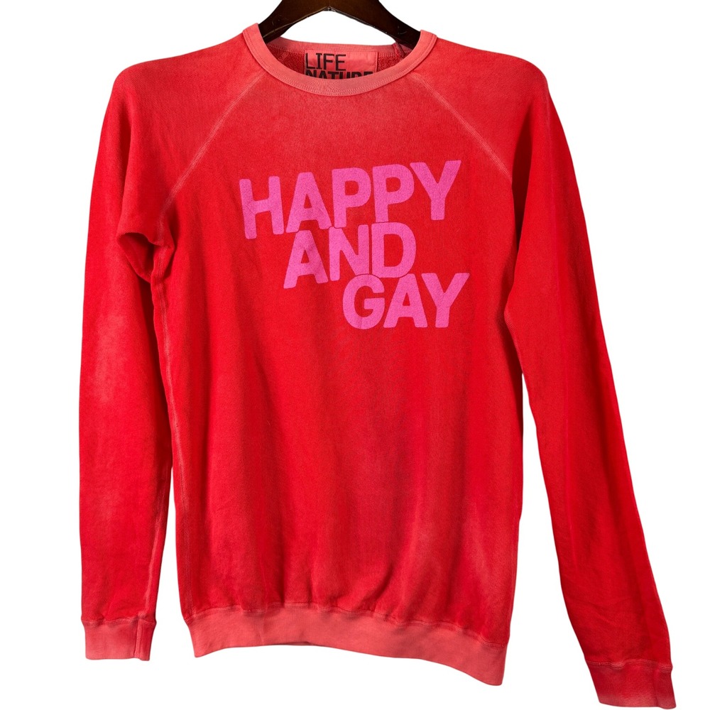 Free City Life Nature Love Happy And Gay Red Sweatshirt XS Pride Distressed USA